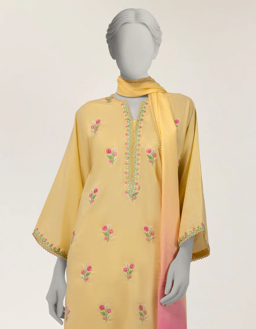 YELLOW LAWN 3PC STITCHED | JLAWN-S-26-377/S THREAD GARDEN-06 - Image 3