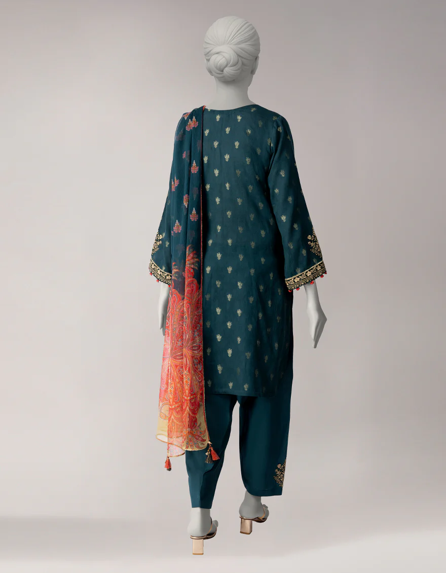GREEN ZARI LAWN 3PC UNSTITCHED | JLAWN-S-26-3816 EASTERN HUES-2 - Image 2