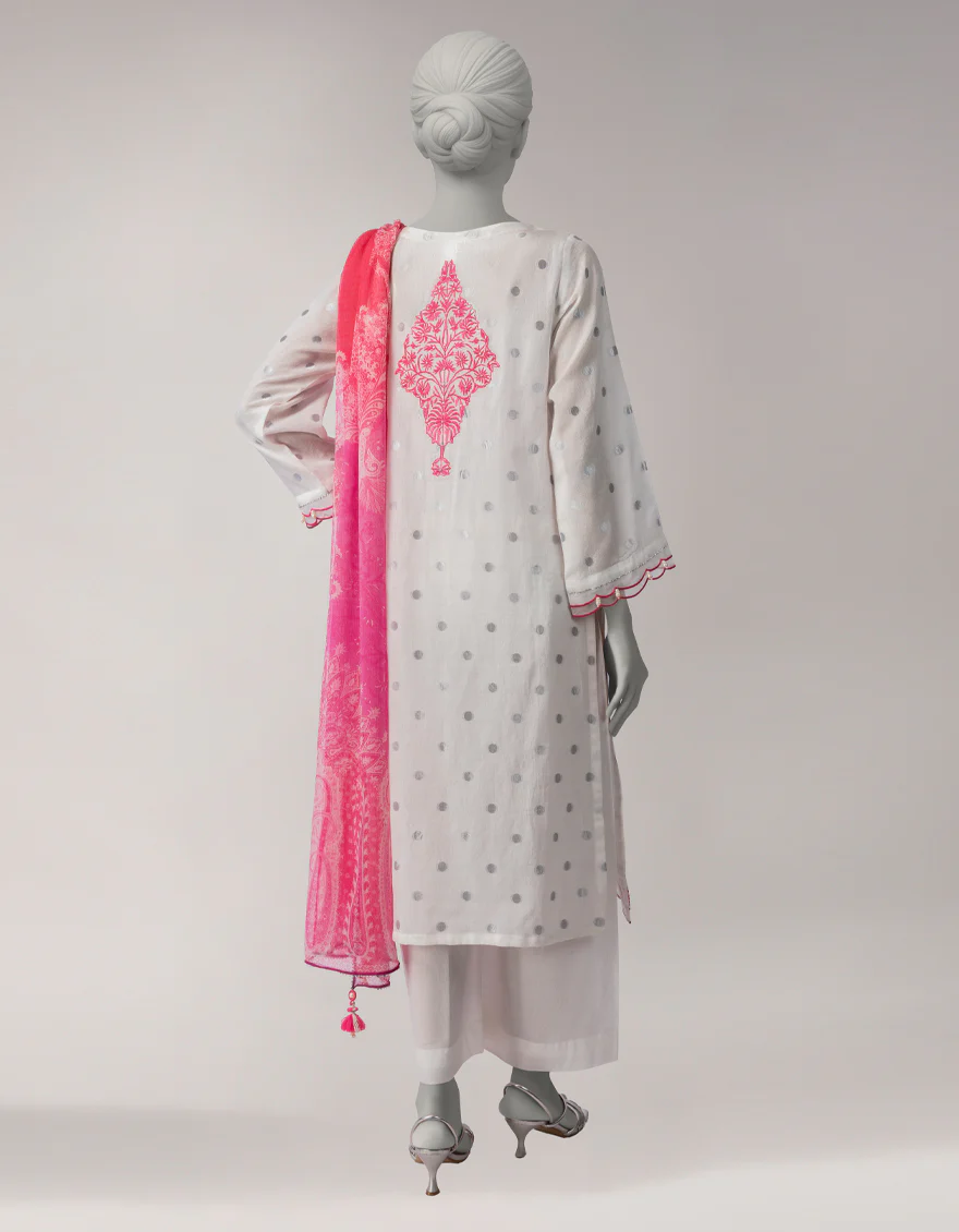 WHITE ZARI LAWN 3PC UNSTITCHED | JLAWN-S-26-3818 EASTERN HUES-4 - Image 2
