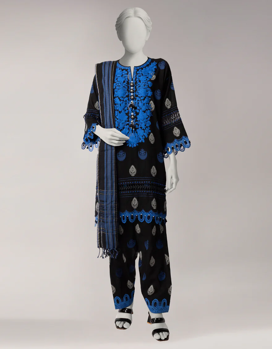 BLACK DOBBY 3PC UNSTITCHED | JLAWN-S-26-3819 SERENITY-01