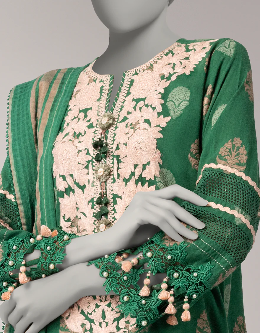 GREEN DOBBY 3PC UNSTITCHED | JLAWN-S-26-3820 SERENITY-2 - Image 3