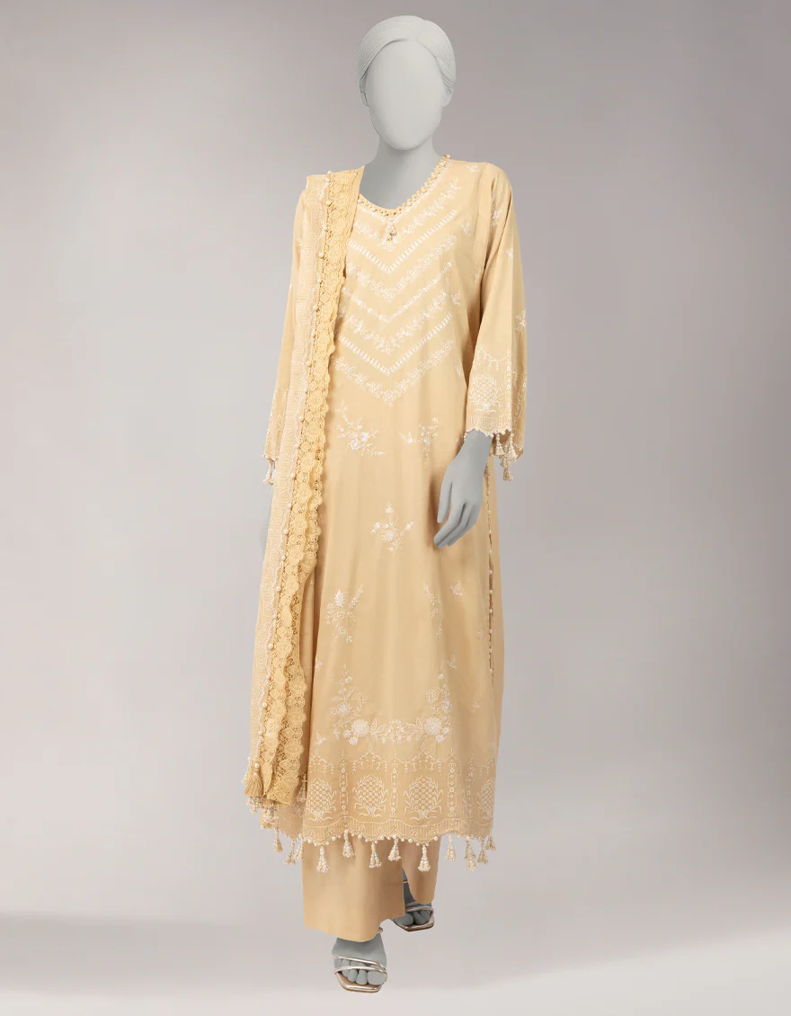 BEIGE LAWN 3PC UNSTITCHED | JLAWN-S-26-3826 VINTAGE-4