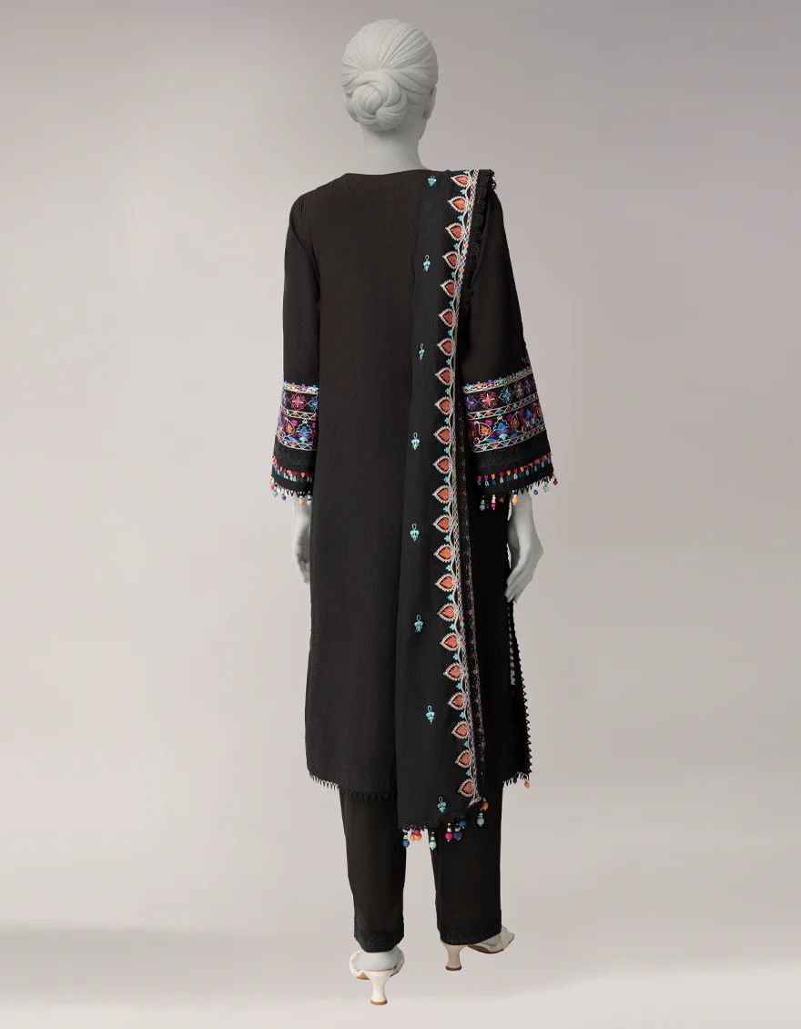 BLACK DORIA 3PC UNSTITCHED | JLAWN-S-26-3831 ZARDOZI-01 - Image 2