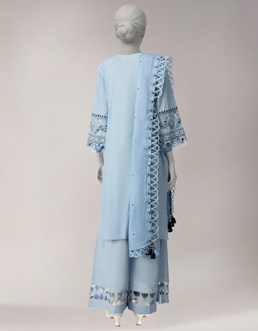 BLUE DORIA 3PC UNSTITCHED | JLAWN-S-26-3832 ZARDOZI-02 - Image 2