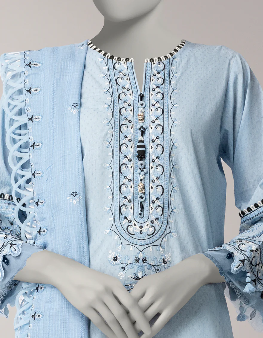 BLUE DORIA 3PC UNSTITCHED | JLAWN-S-26-3832 ZARDOZI-02 - Image 3
