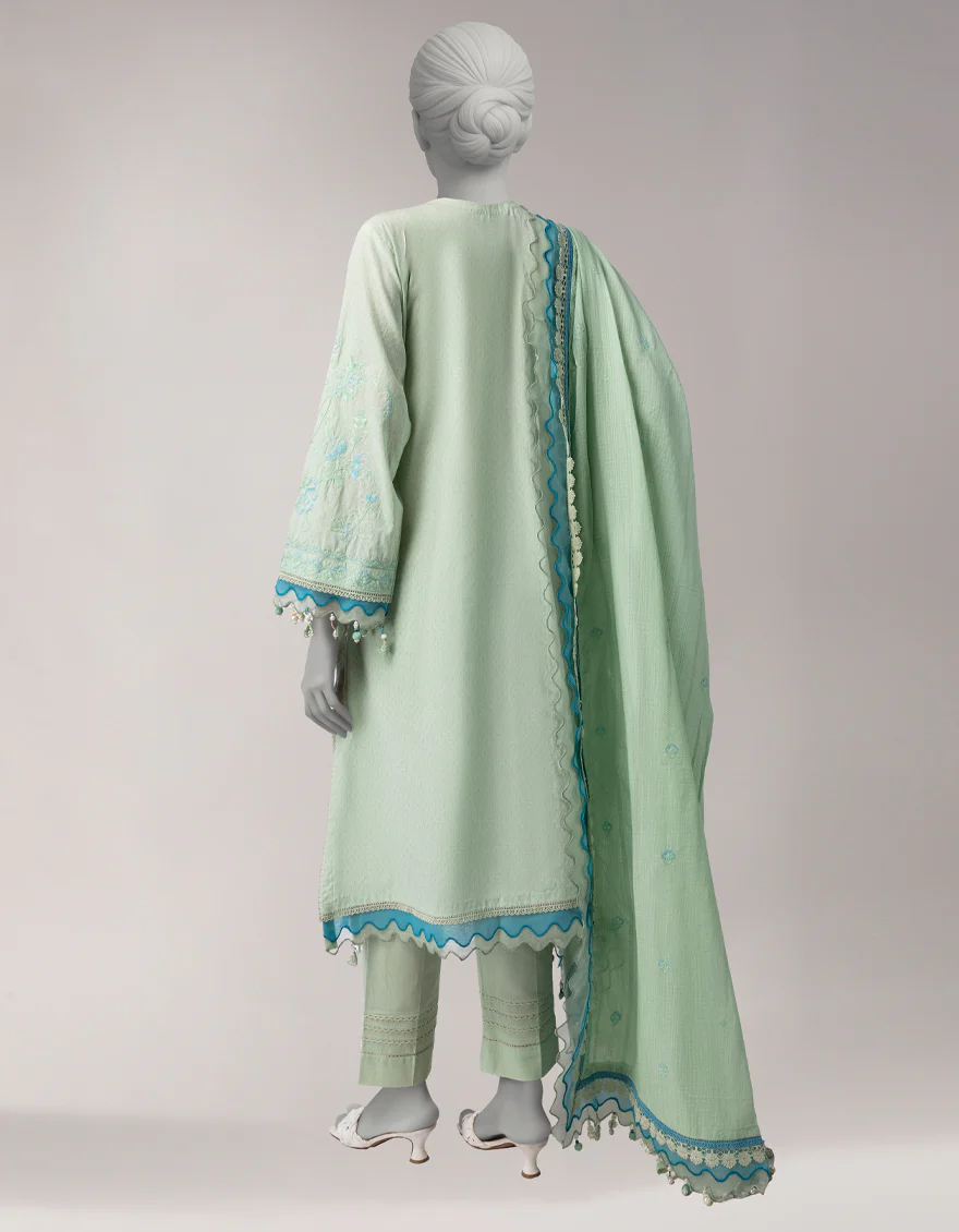 GREEN DORIA 3PC UNSTITCHED | JLAWN-S-26-3834 ZARDOZI-04 - Image 2