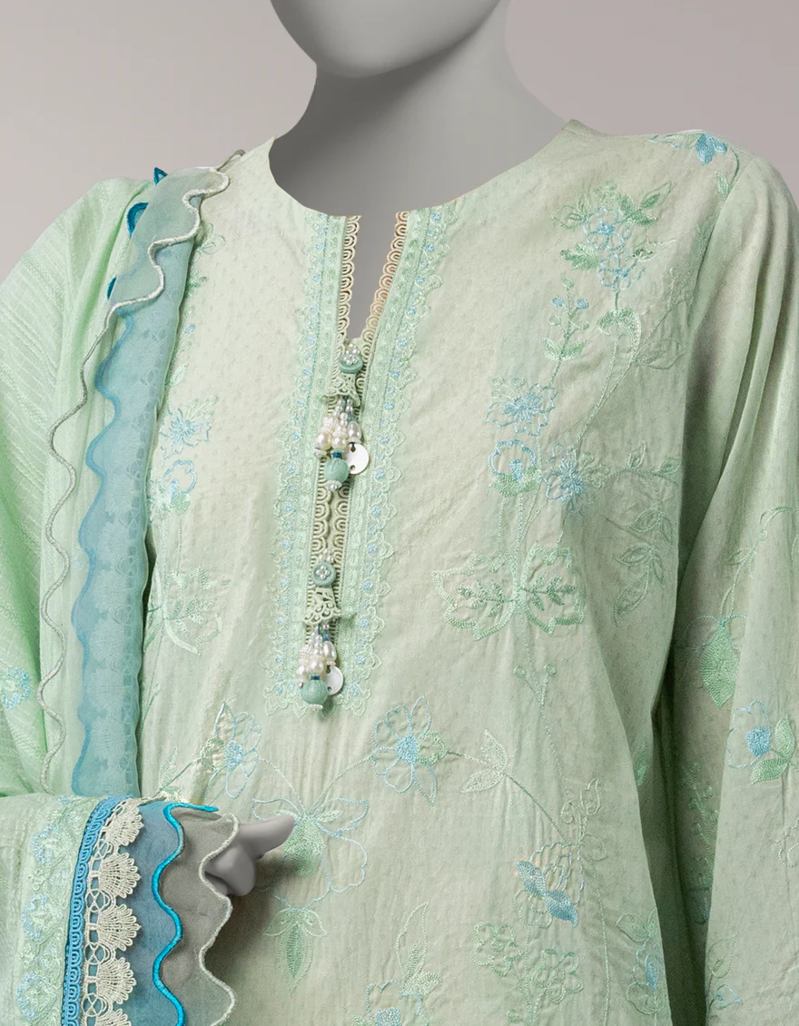 GREEN DORIA 3PC UNSTITCHED | JLAWN-S-26-3834 ZARDOZI-04 - Image 3