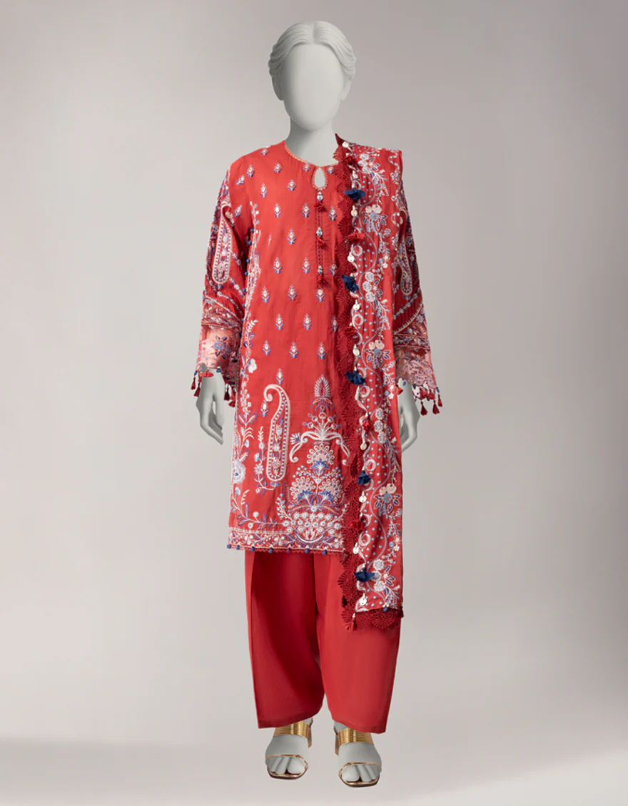 RED LAWN 3PC UNSTITCHED | JLAWN-S-26-3841 ROYAL DYNASTY-3
