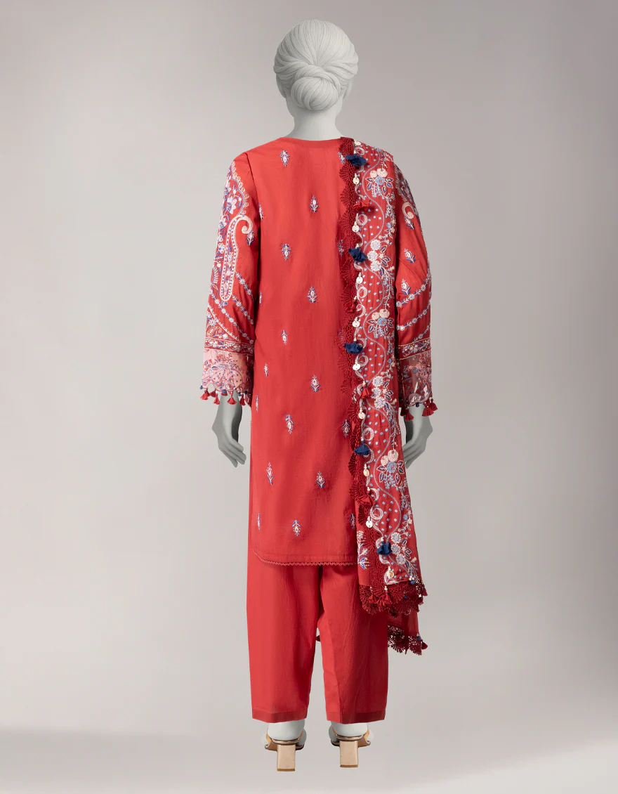 RED LAWN 3PC UNSTITCHED | JLAWN-S-26-3841 ROYAL DYNASTY-3 - Image 2