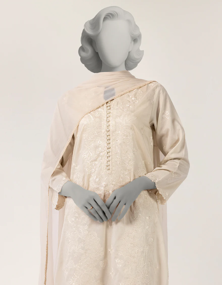 OFF WHITE LAWN 3PC STITCHED | JLAWN-S-26-403/S SCHIFFLI-2 - Image 2