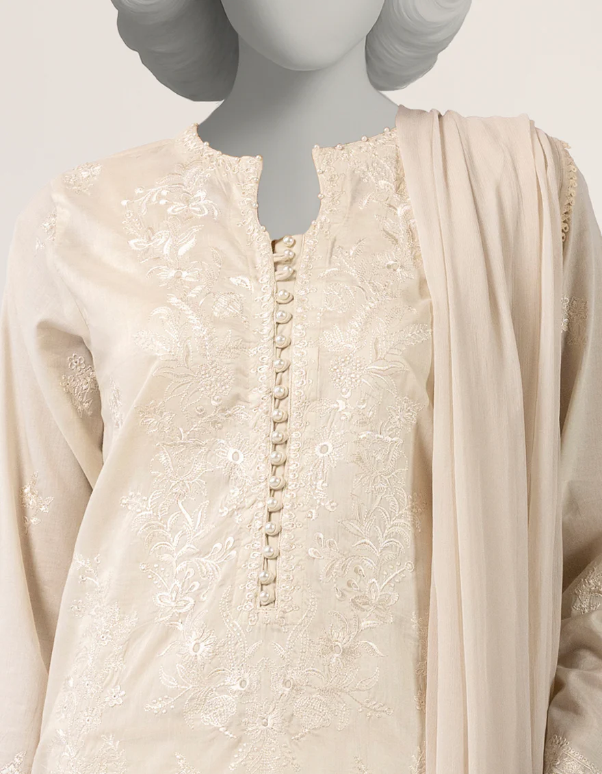 OFF WHITE LAWN 3PC STITCHED | JLAWN-S-26-403/S SCHIFFLI-2 - Image 4