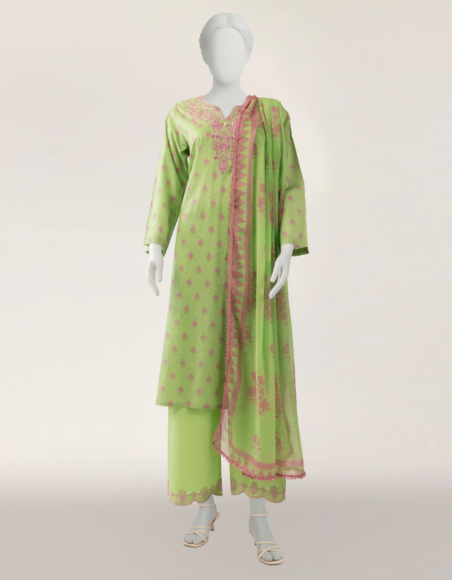 GREEN LAWN 3PC STITCHED | JLAWN-S-26-418/S TONAL BLOOM-3