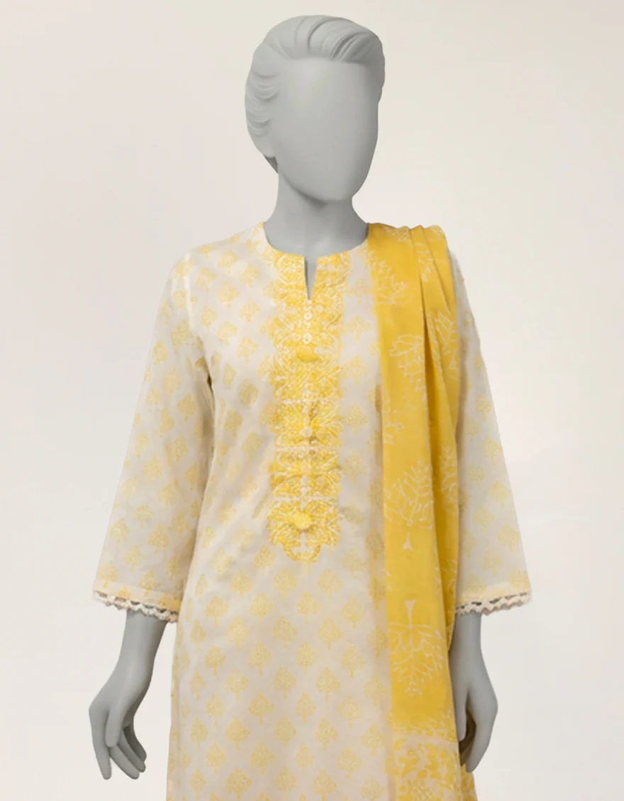 YELLOW LAWN 3PC STITCHED | JLAWN-S-26-421/S TONAL BLOOM-6 - Image 2