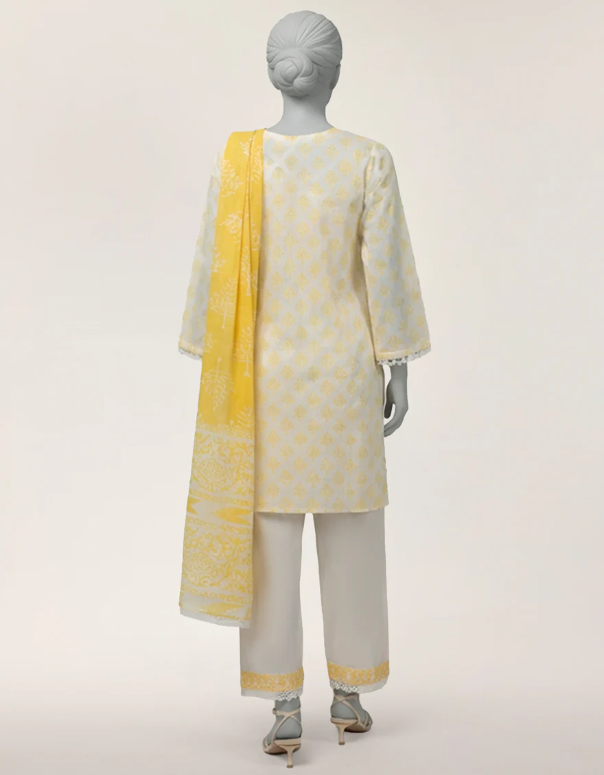 YELLOW LAWN 3PC STITCHED | JLAWN-S-26-421/S TONAL BLOOM-6 - Image 3