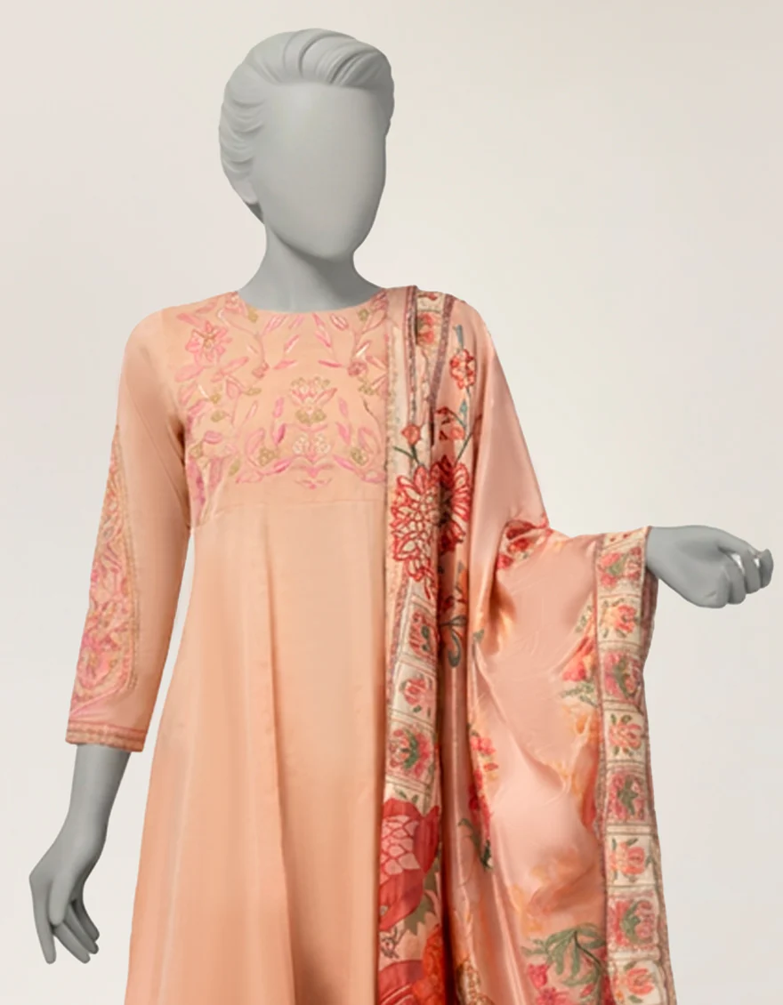 PEACH ORGANZA 3PC STITCHED | JLAWN-S-26-439/S JAIPUR-02 - Image 2