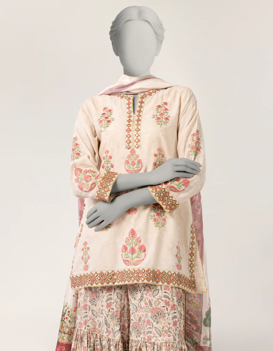 BEIGE RAW SILK 3PC STITCHED | JLAWN-S-26-441/S JAIPUR-04 - Image 2