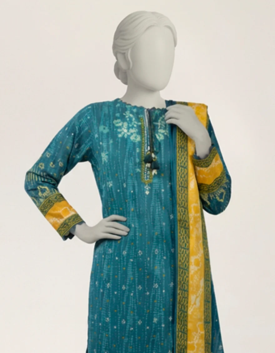 TEAL LAWN 3PC STITCHED | JLAWN-S-26-505/S TIE DIE-02 - Image 3