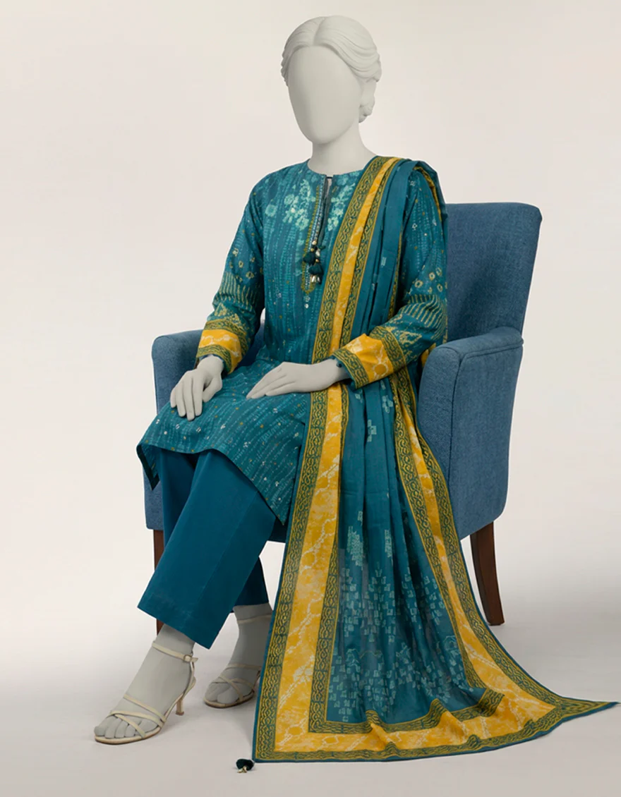 TEAL LAWN 3PC STITCHED | JLAWN-S-26-505/S TIE DIE-02 - Image 4