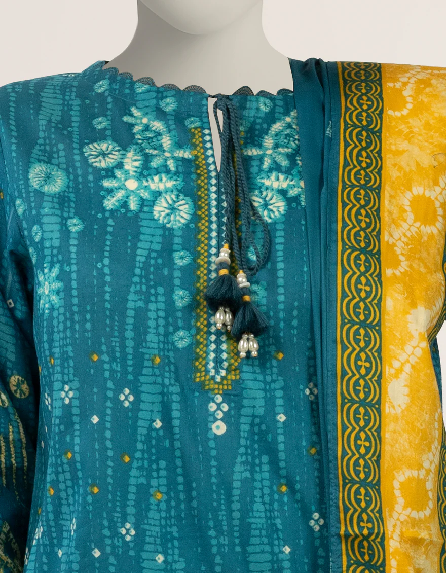 TEAL LAWN 3PC STITCHED | JLAWN-S-26-505/S TIE DIE-02 - Image 5
