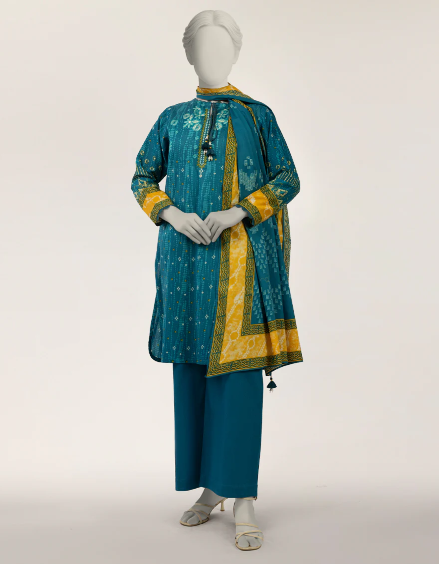 TEAL LAWN 3PC STITCHED | JLAWN-S-26-505/S TIE DIE-02 - Image 6
