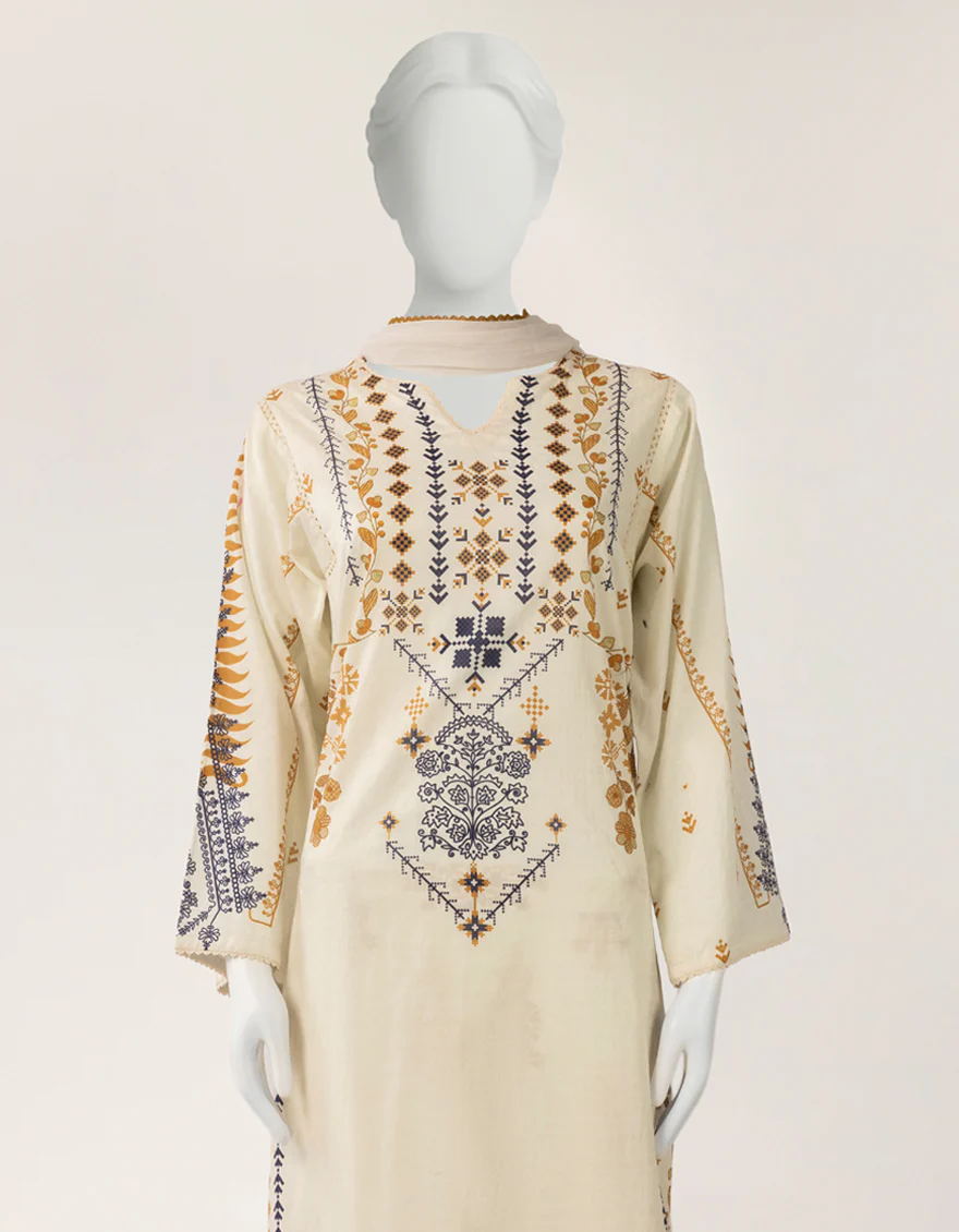 OFF WHITE LAWN 3PC STITCHED | JLAWN-S-26-509/S INK DROP-2 - Image 3