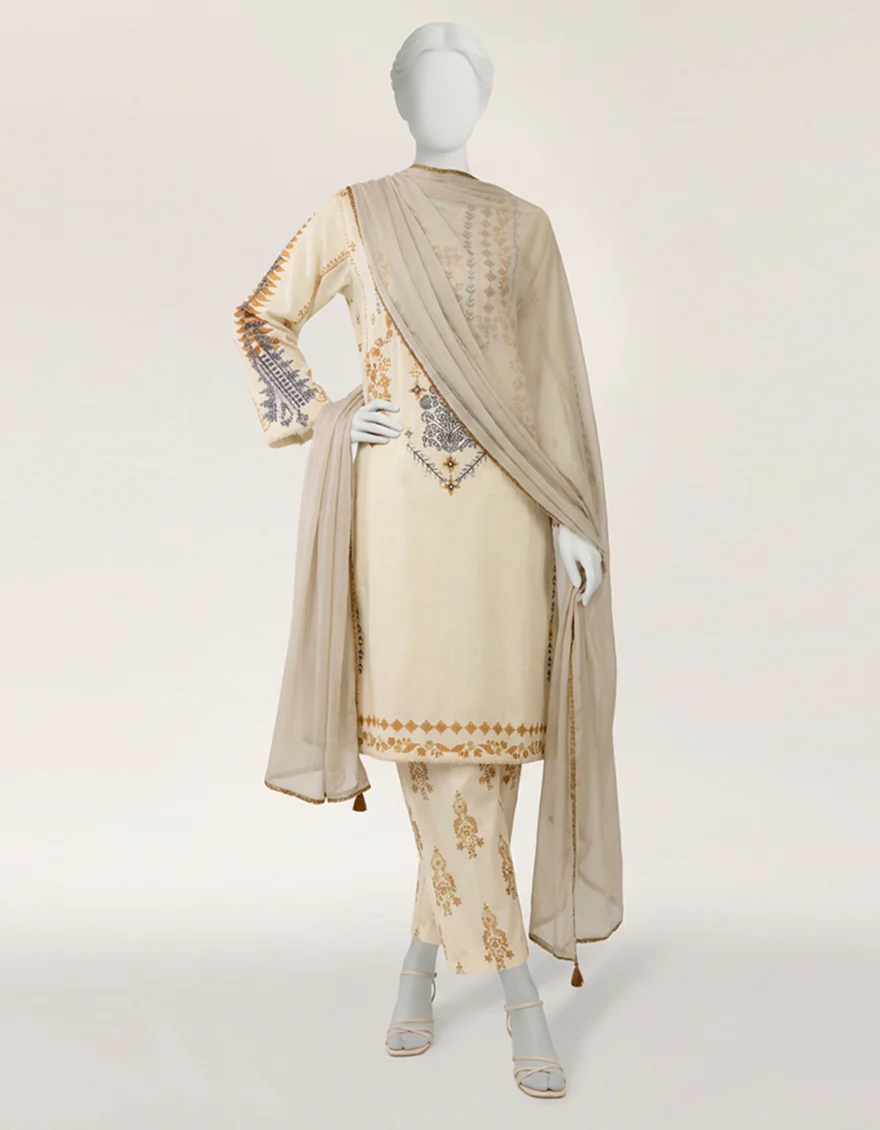 OFF WHITE LAWN 3PC STITCHED | JLAWN-S-26-509/S INK DROP-2 - Image 4
