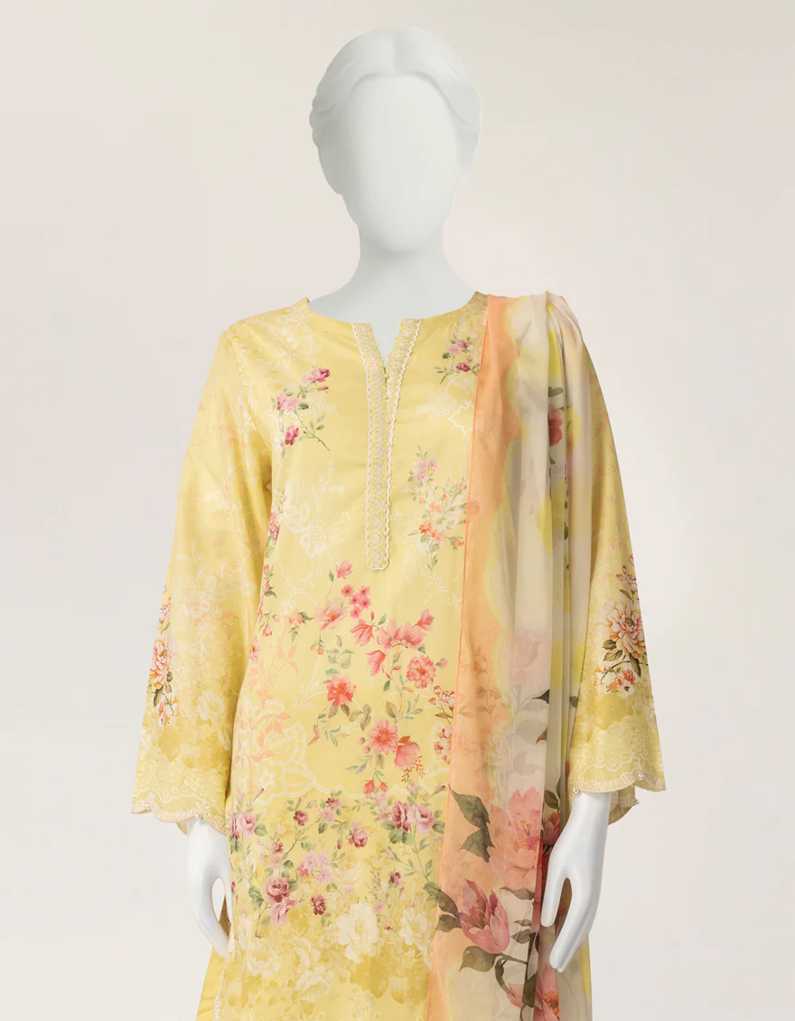YELLOW LAWN 3PC STITCHED | JLAWN-S-26-533/S MEADOW MUSE-04 - Image 2