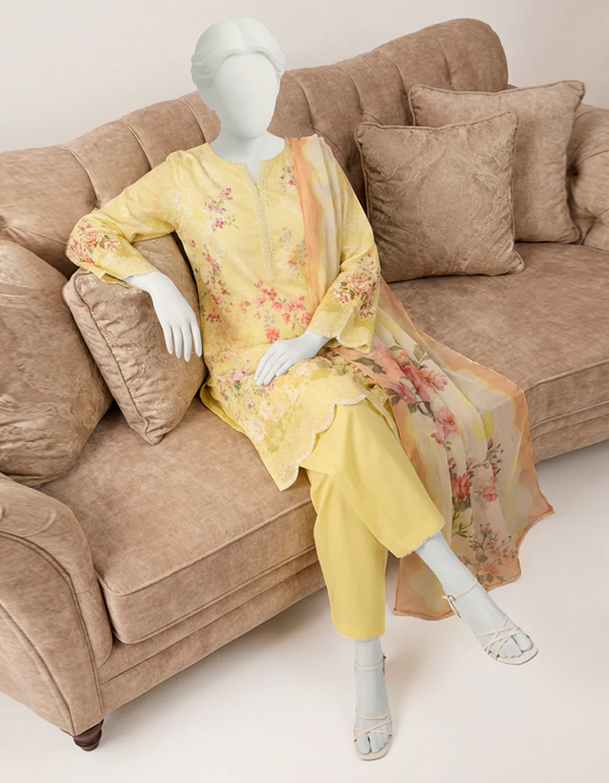 YELLOW LAWN 3PC STITCHED | JLAWN-S-26-533/S MEADOW MUSE-04 - Image 5