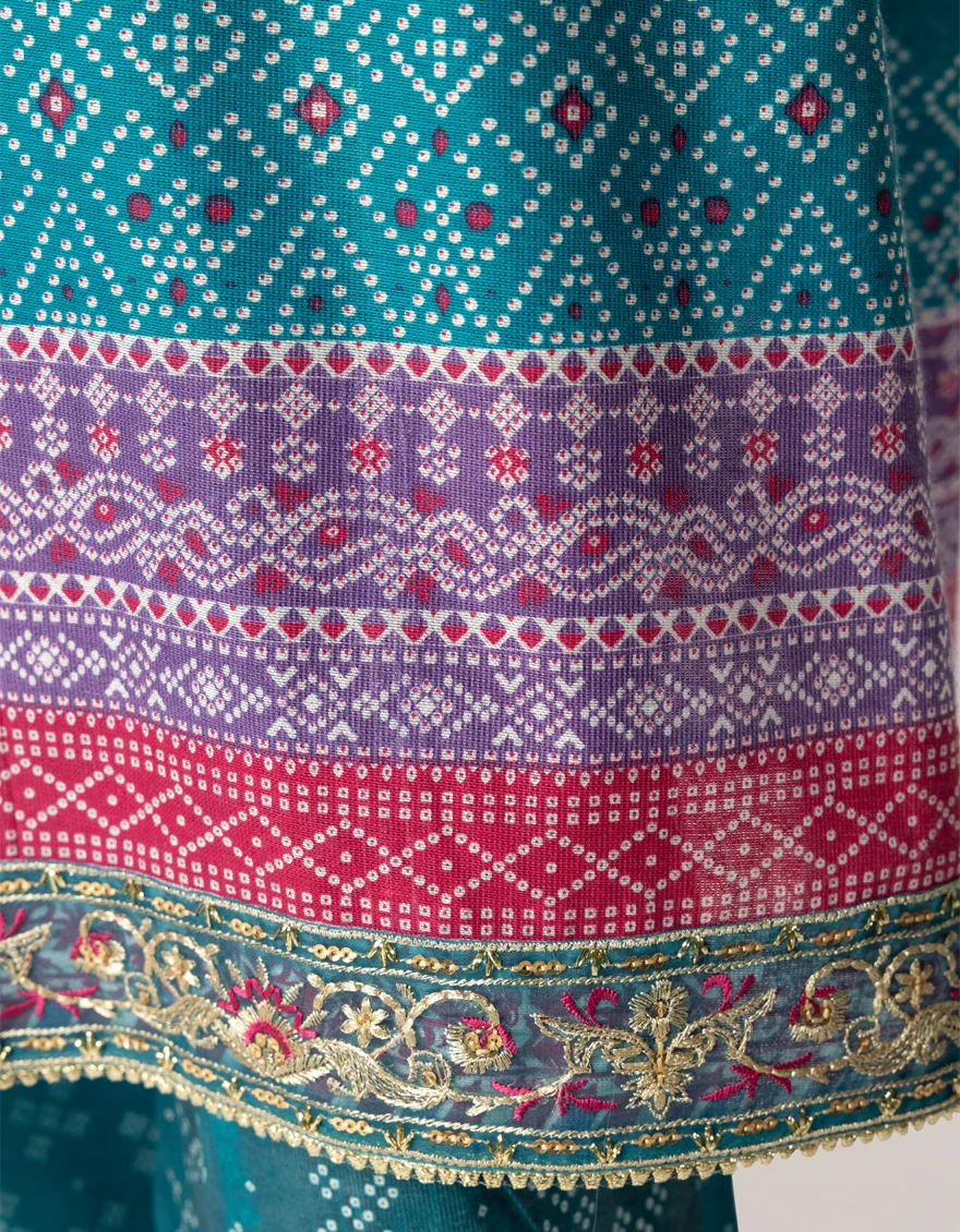 TEAL BLUE COTTON SILK 3PC STITCHED | JLAWN-S-26-552/S PRINT BLOCK-03 - Image 5