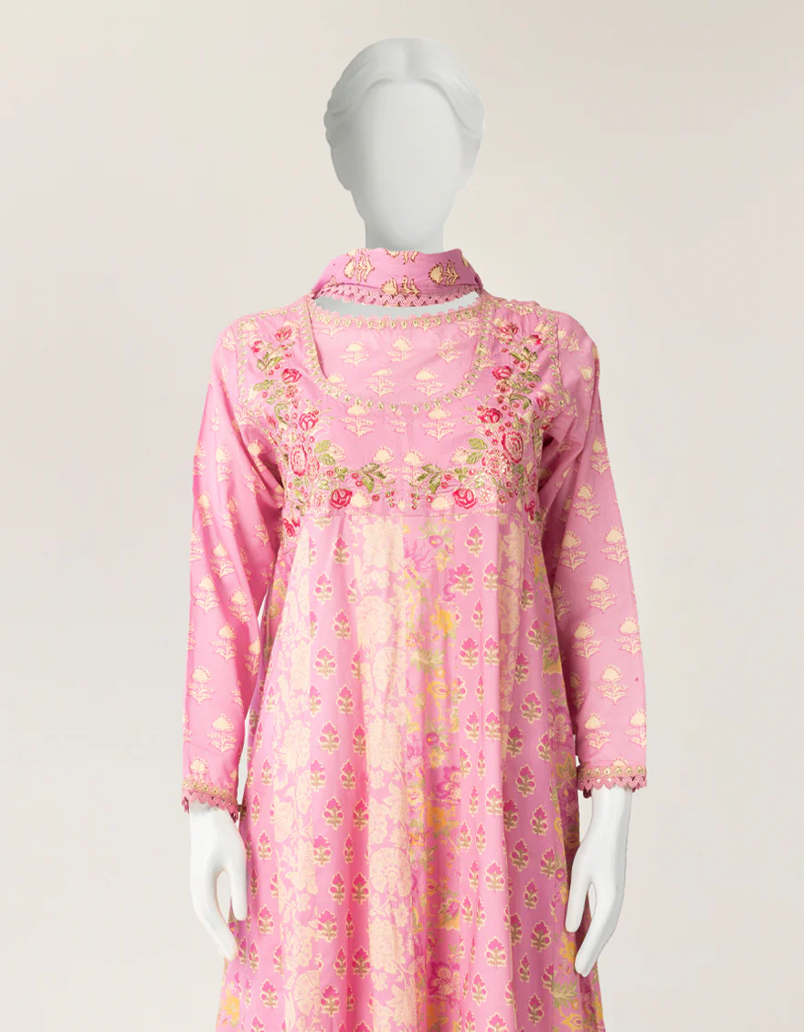 PINK LAWN 3PC STITCHED | JLAWN-S-26-555/S COLOR BLOCK-02 - Image 2