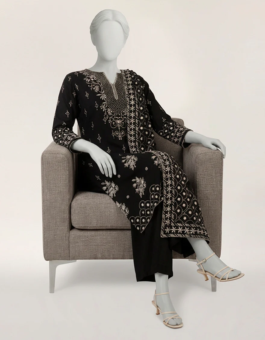 BLACK MAPLE SILK 3PC STITCHED | JLAWN-S-26-567/S MUKESH-02 - Image 2