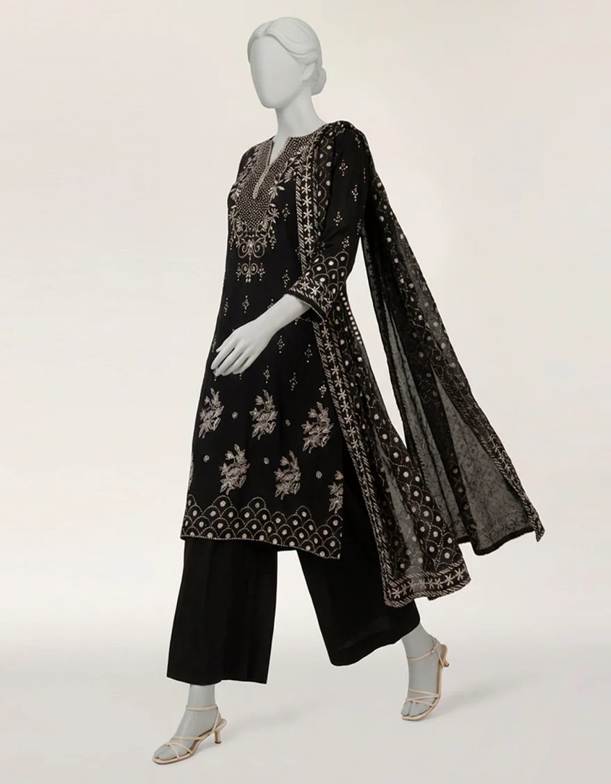 BLACK MAPLE SILK 3PC STITCHED | JLAWN-S-26-567/S MUKESH-02 - Image 3