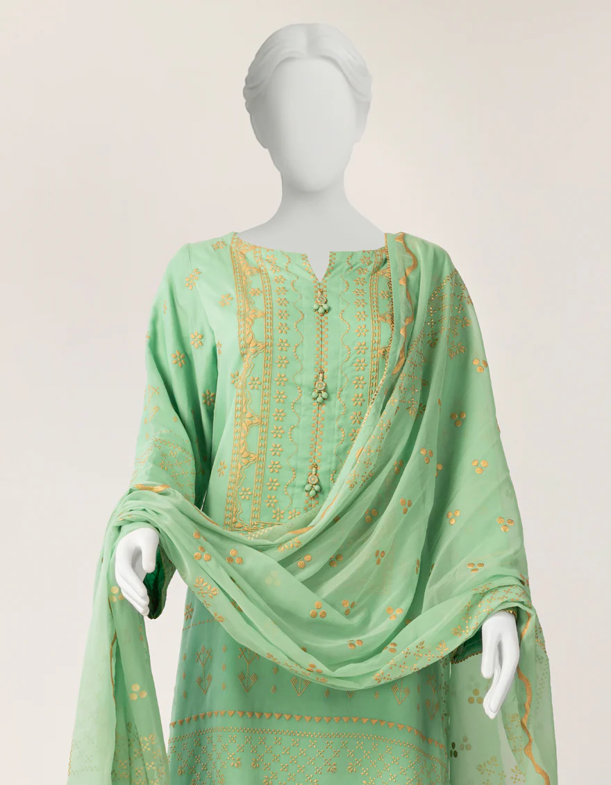 GREEN BAMBER CHIFFON 3PC STITCHED | JLAWN-S-26-568/S MUKESH-03 - Image 3