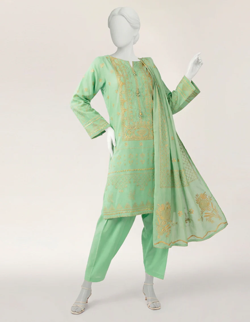 GREEN BAMBER CHIFFON 3PC STITCHED | JLAWN-S-26-568/S MUKESH-03 - Image 4