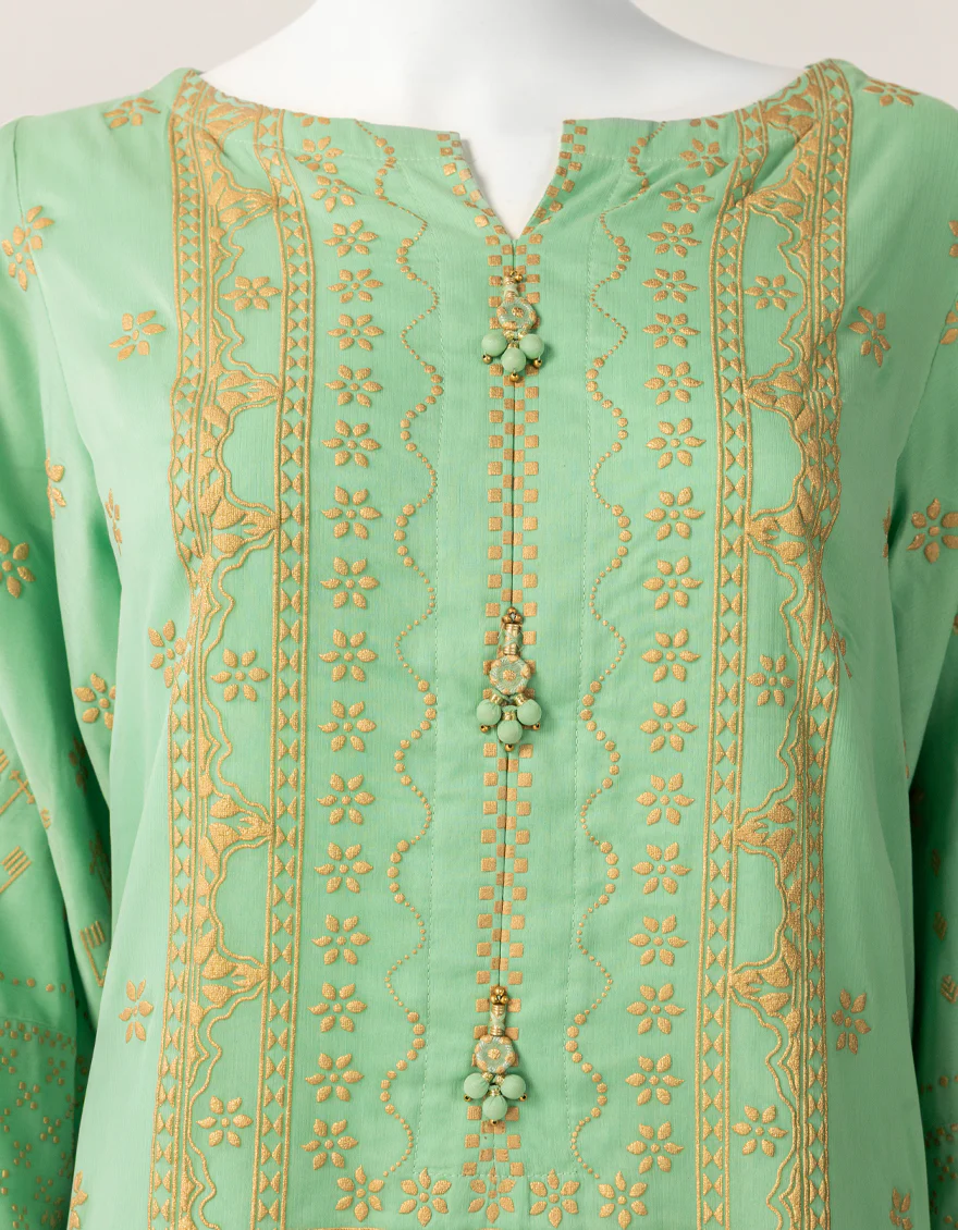 GREEN BAMBER CHIFFON 3PC STITCHED | JLAWN-S-26-568/S MUKESH-03 - Image 5