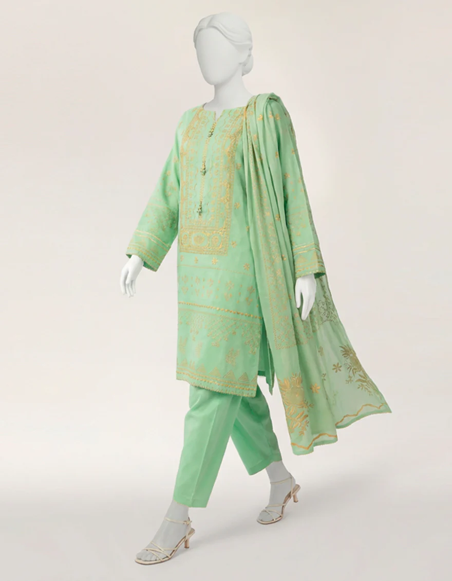 GREEN BAMBER CHIFFON 3PC STITCHED | JLAWN-S-26-568/S MUKESH-03 - Image 6
