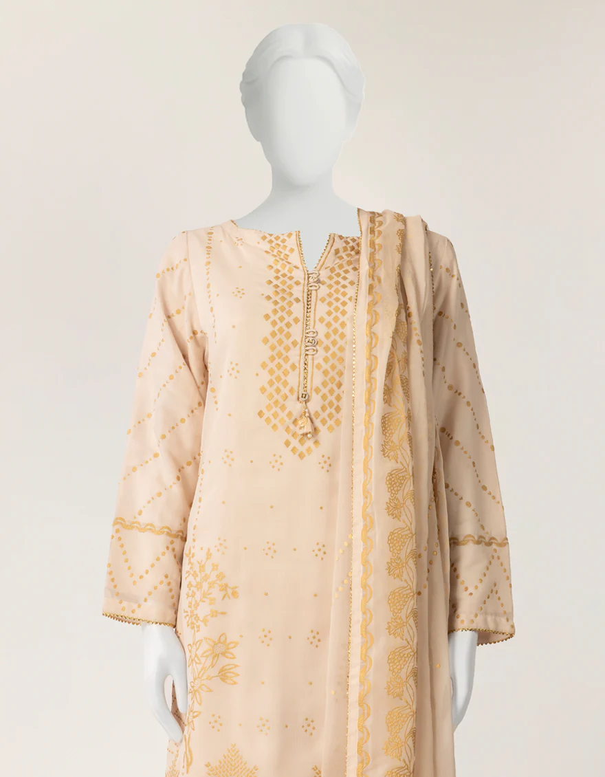OFF WHITE BAMBER CHIFFON 3PC STITCHED | JLAWN-S-26-569/S MUKESH-04 - Image 2