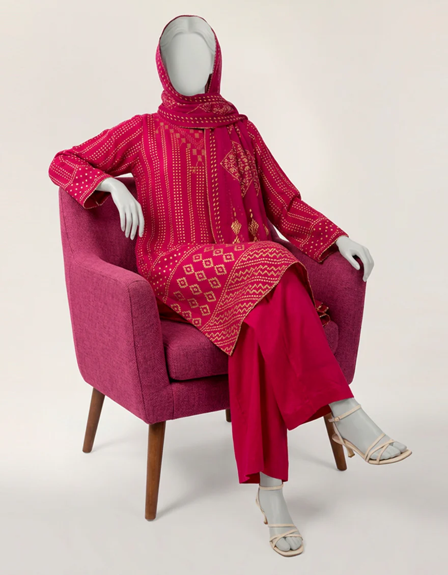 PINK BAMBER CHIFFON 3PC STITCHED | JLAWN-S-26-571/S MUKESH-06 - Image 3