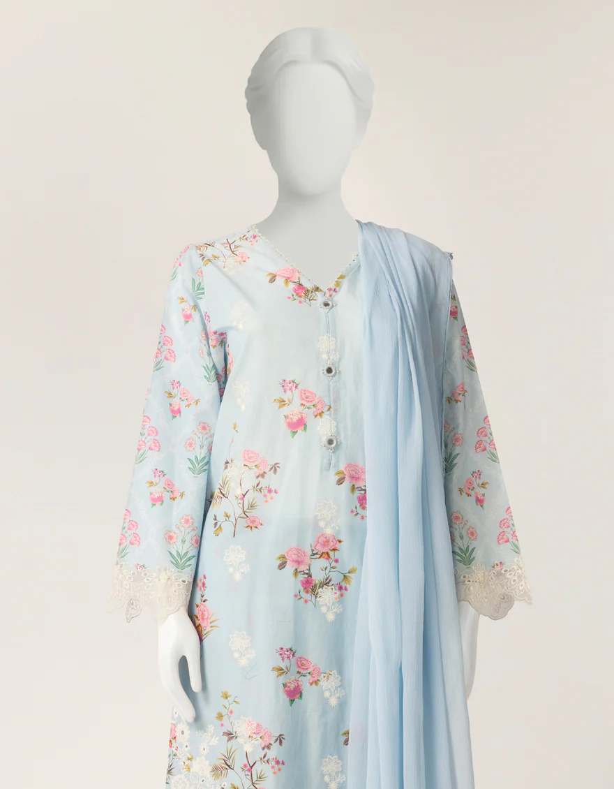 BLUE LAWN SILK 3PC STITCHED | JLAWN-S-26-572/S SCHIFFLI-A-1 - Image 2