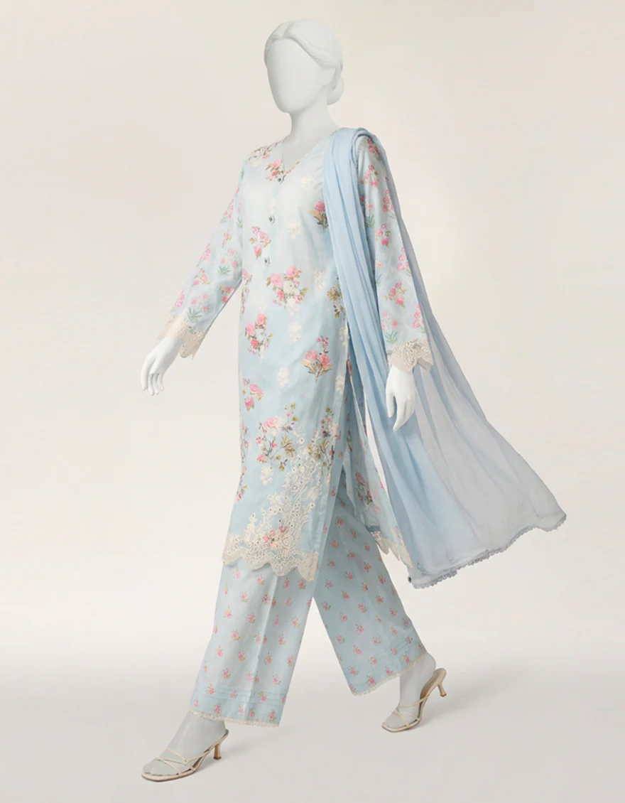 BLUE LAWN SILK 3PC STITCHED | JLAWN-S-26-572/S SCHIFFLI-A-1 - Image 5