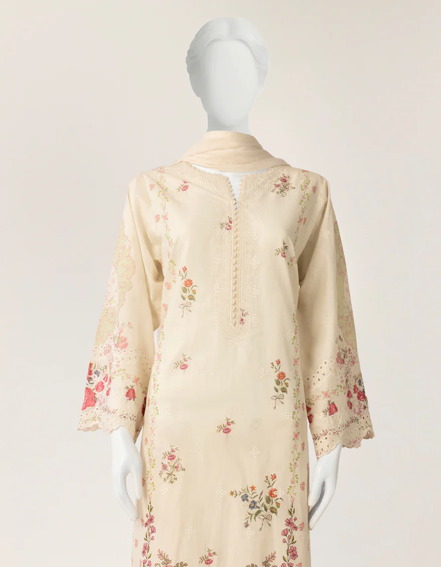 OFF WHITE LAWN SILK 3PC STITCHED | JLAWN-S-26-573/S SCHIFFLI-A-2 - Image 2
