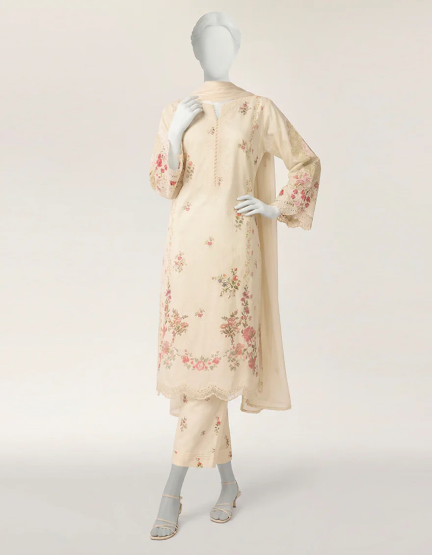 OFF WHITE LAWN SILK 3PC STITCHED | JLAWN-S-26-573/S SCHIFFLI-A-2 - Image 5