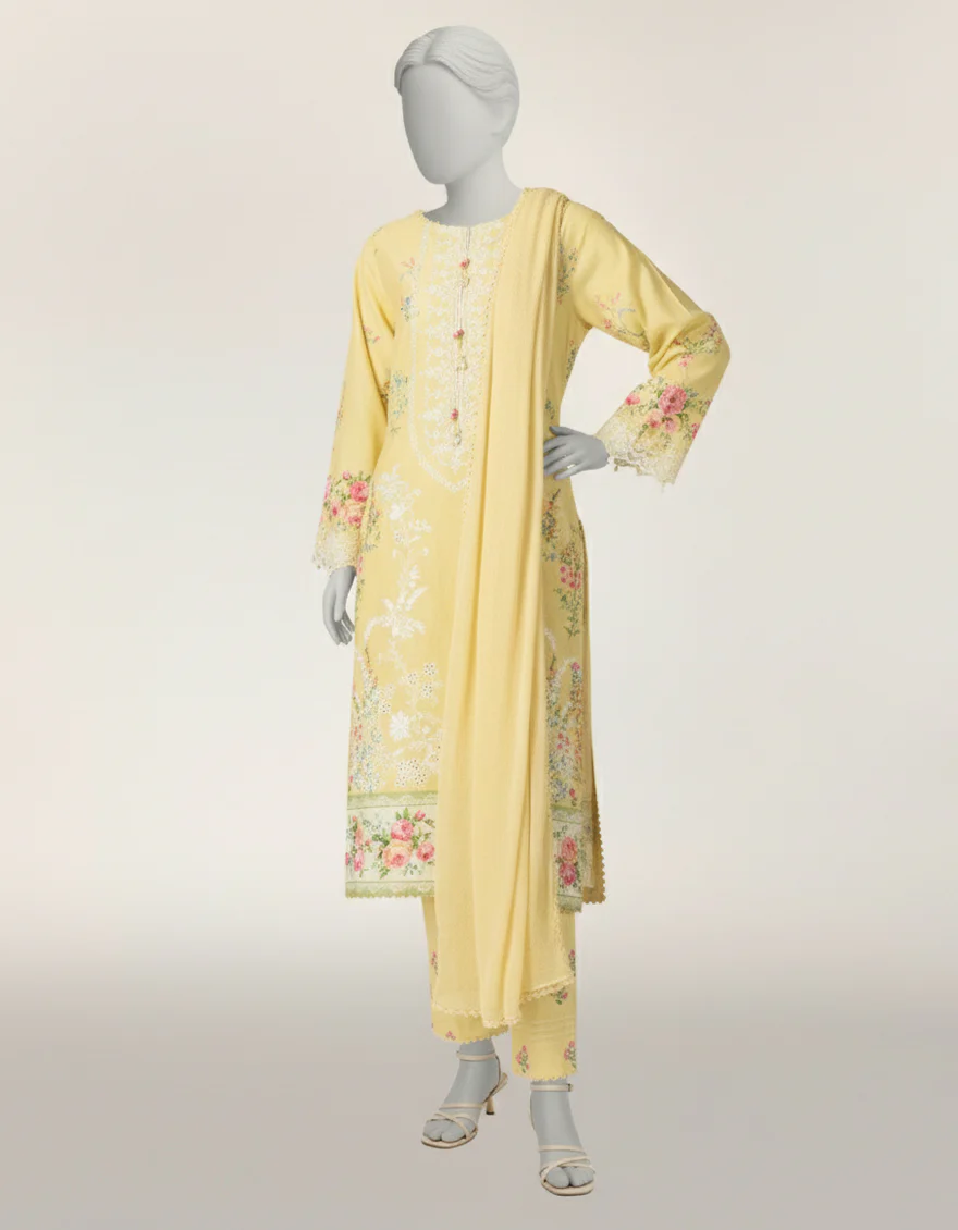 YELLOW LAWN SILK 3PC STITCHED | JLAWN-S-26-575/S SCHIFFLI-A-4 - Image 2