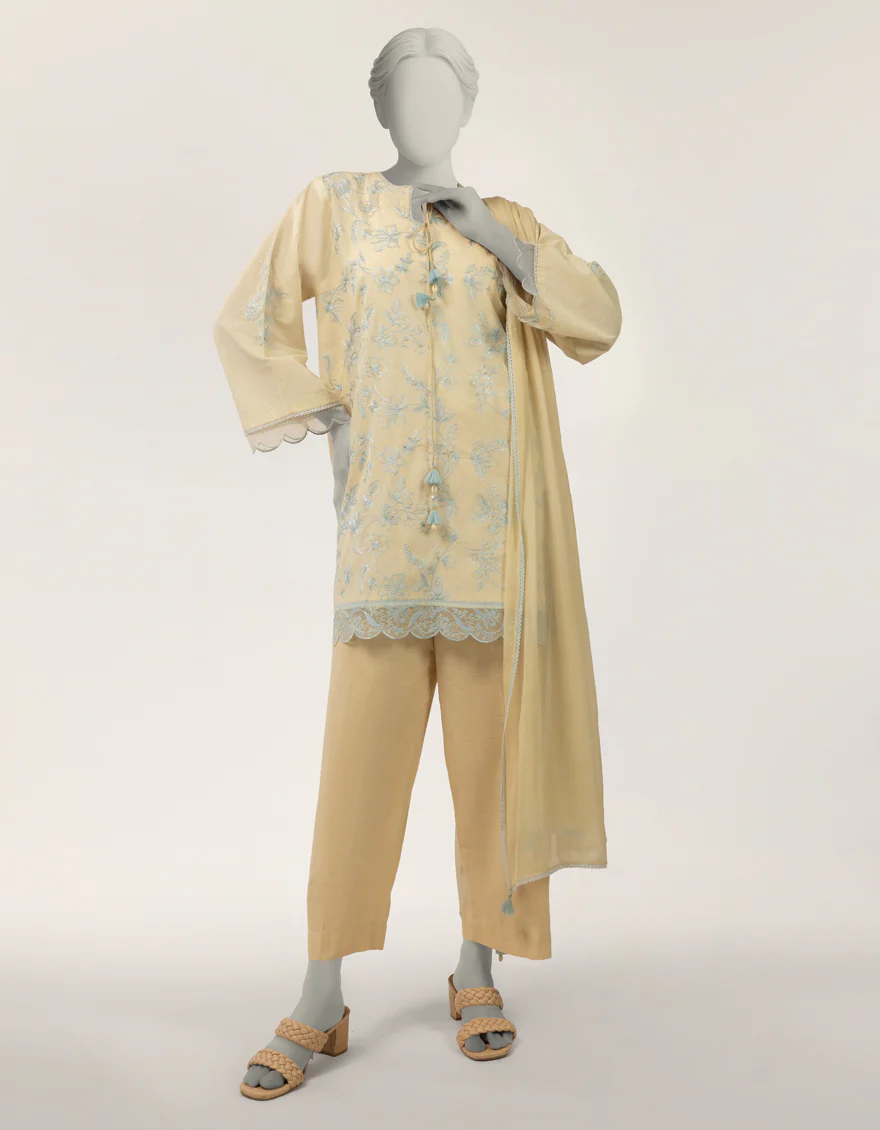 WHITE DOBBY 2PC STITCHED | JLAWN-S-JDS-26-1275/S CHIKENKARI-01 - Image 5