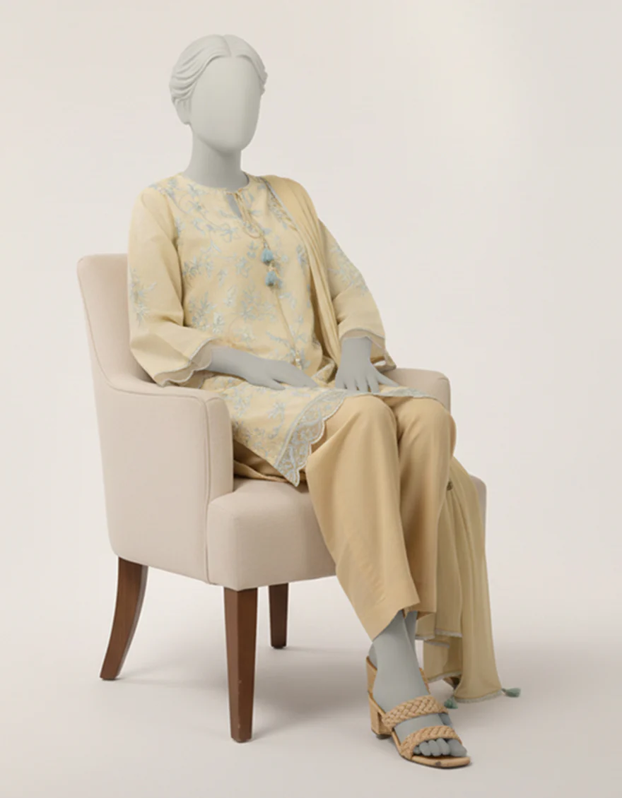 WHITE DOBBY 2PC STITCHED | JLAWN-S-JDS-26-1275/S CHIKENKARI-01 - Image 6