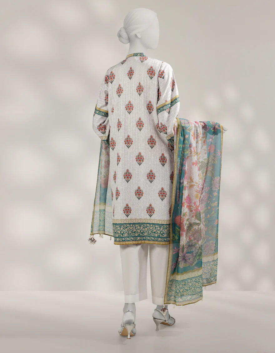 WHITE DOBBY 2PC UNSTITCHED | JLAWN-W-JDS-25-1196 FLORAL ART-2 - Image 2