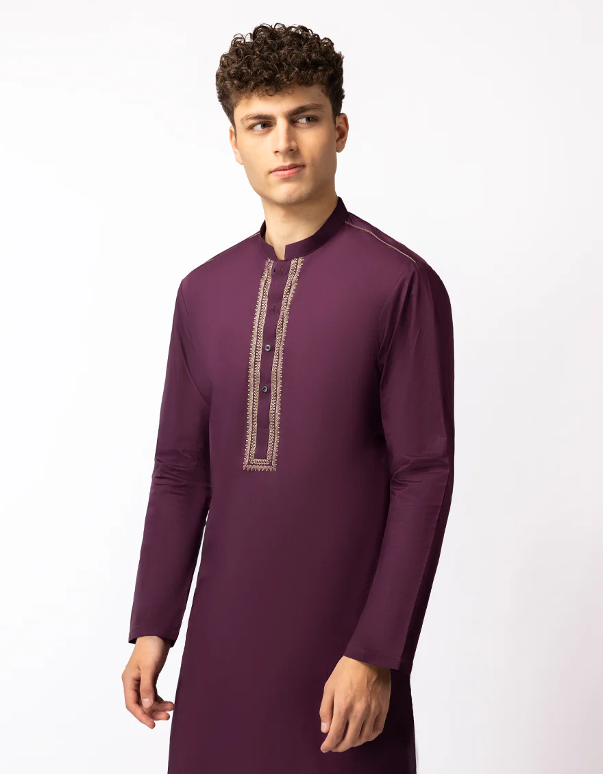 PURPLE COTTON KURTA | JTK-S-39639/S26/JJ10827-SF - Image 2