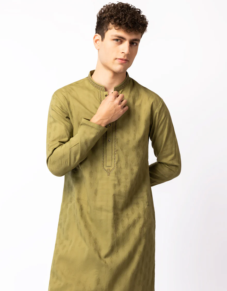 MEHNDI GREEN COTTON KURTA | JTK-S-42124/S26/JJ10620-CL - Image 2