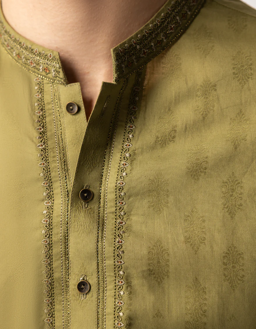 MEHNDI GREEN COTTON KURTA | JTK-S-42124/S26/JJ10620-CL - Image 4