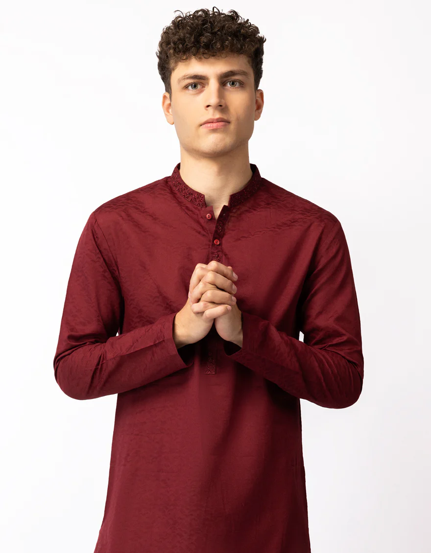 MAROON COTTON KURTA | JTK-S-50577/S26/JJ10863-SF - Image 2